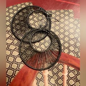 Express Gray/Black Wire-Wrapped Hoop Earrings - Fashion Women's Jewelry